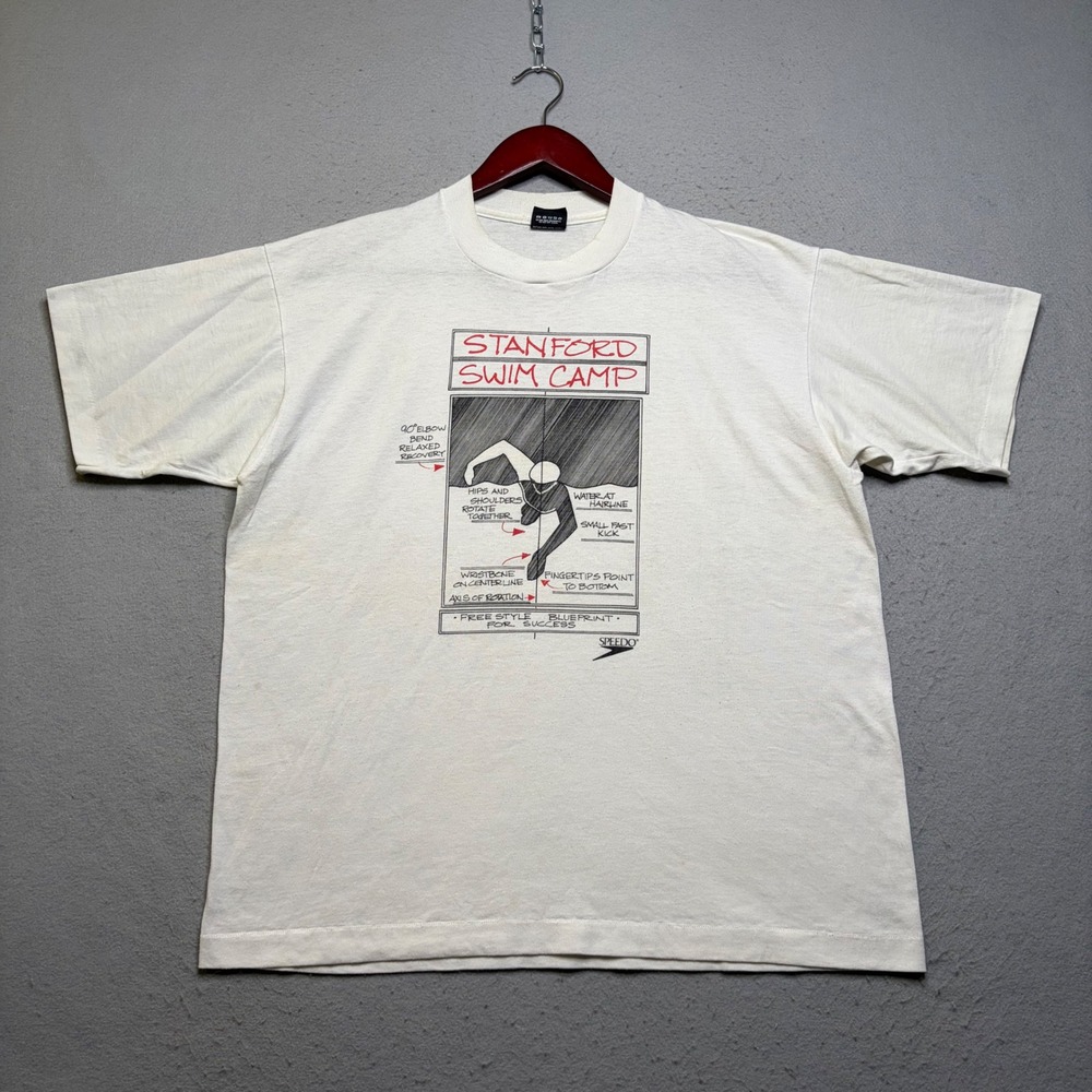 Screen Stars Best T-Shirt Mens XL Stanford Swim Camp Speedo Vintage 90s USA